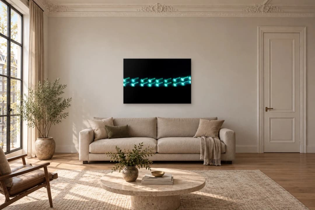 Cadence Line on a living room wall at 120 × 80 cm, to scale