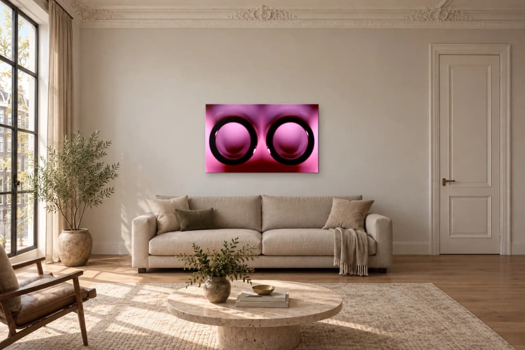 Dual Beam on a living room wall at 120 × 73 cm, to scale