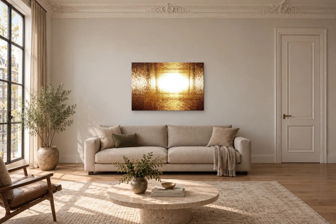 Golden Portal on a living room wall at 120 × 80 cm, to scale