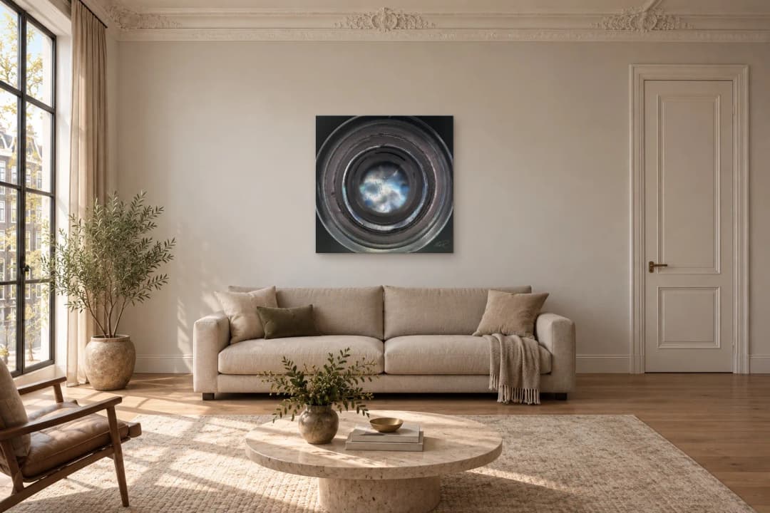 Resting Halo on a living room wall at 100 × 100 cm, to scale