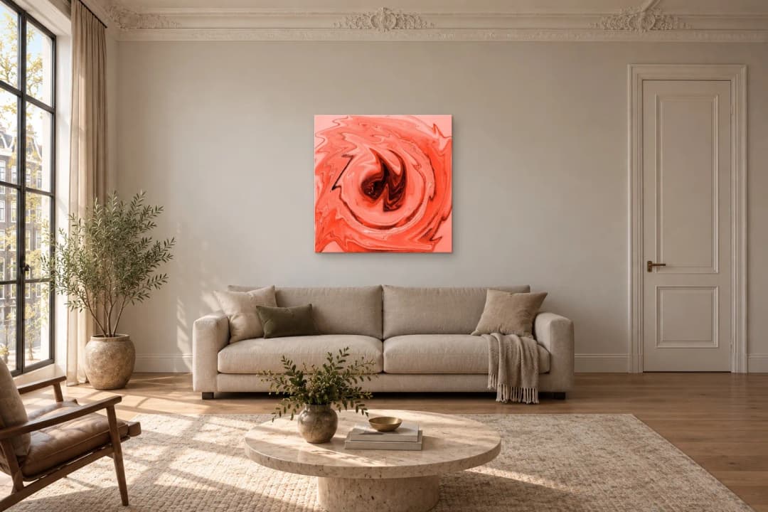 Still Turning on a living room wall at 100 × 100 cm, to scale
