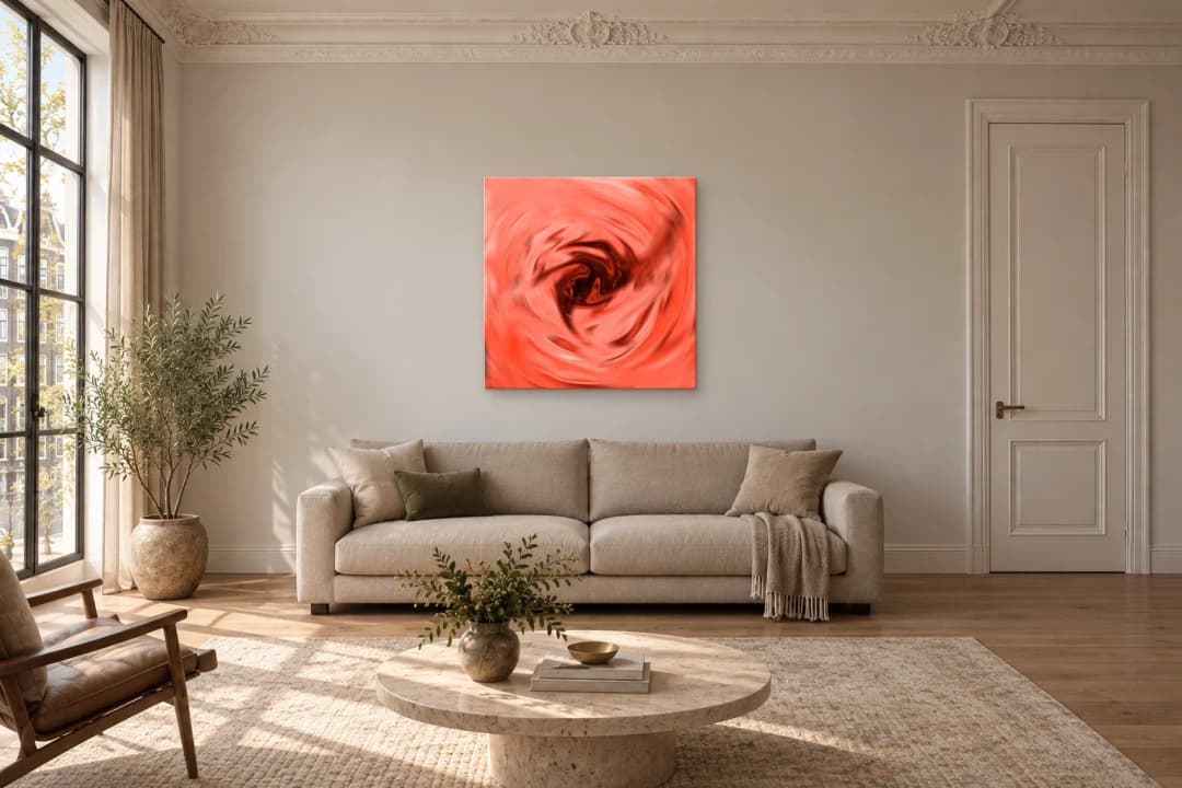 Suspension on a living room wall at 100 × 100 cm, to scale